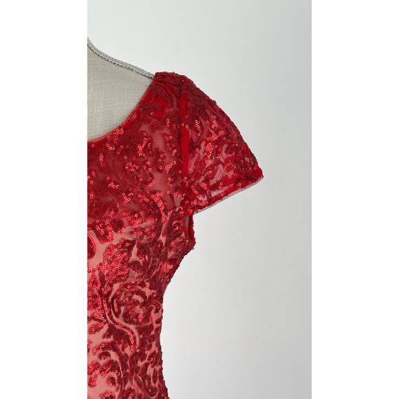 Calvin Klein Short Sleeve Sequin Sheath Cocktail Dress Womens Size 6 Red - Picture 2 of 9